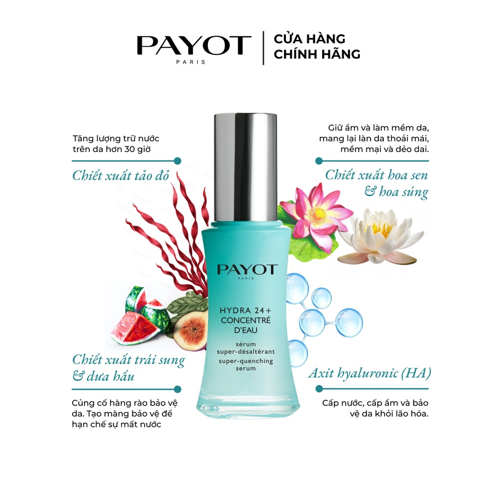 Tinh chất cấp ẩm chuyên sâu cho da căng bóng PAYOT HYDRA 24+ CONCENTRE SUPER-QUENCHING SERUM 30ml