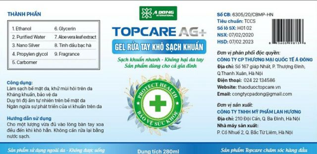 [280ml] GEL RỬA TAY KHÔ SẠCH KHUẨN TOPCARE AG+