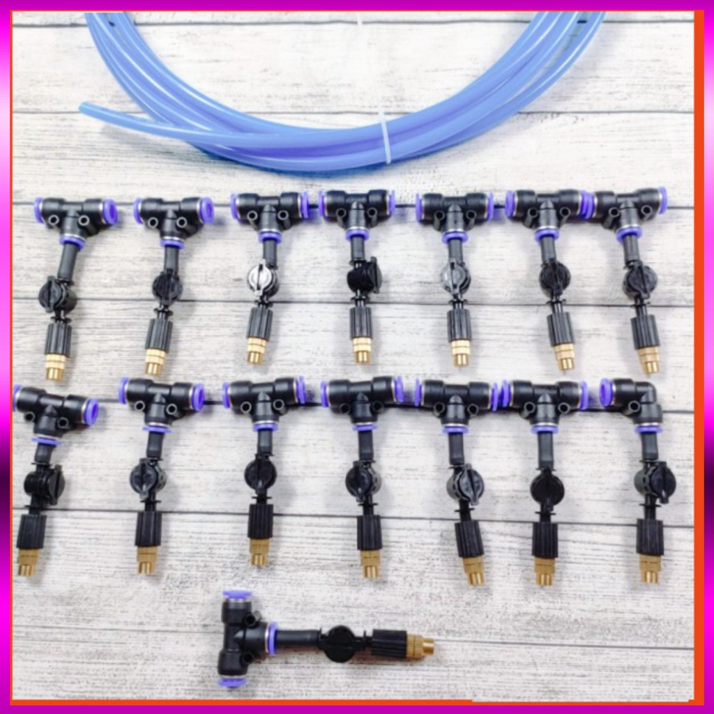 [GIÁ TỐT] 25m dây + 15 Béc phun sương 1 tia đồng,kèm chống nhỏ giọt và nối nhanh chữ Tê 8mm dùng tưới cây, tưới lan
