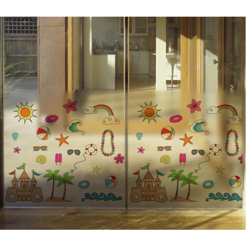 Decal dán kính cao cấp - icon màu biển (60 x 58)