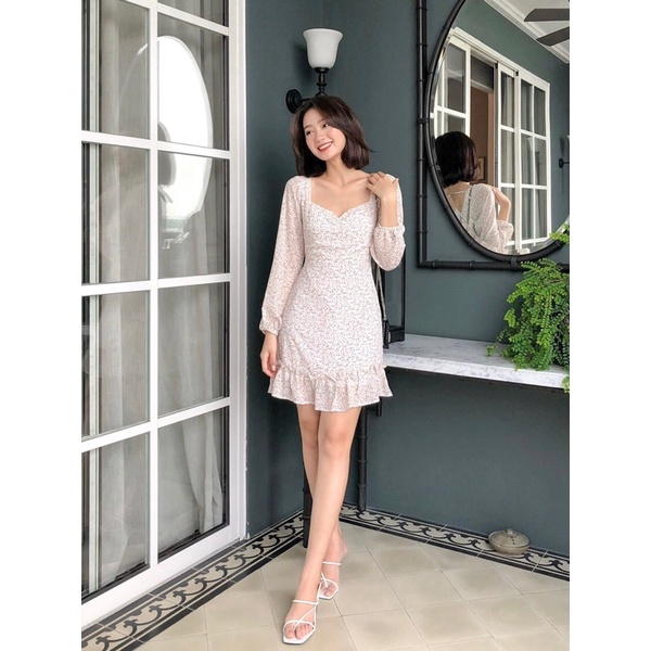 GORGEOUS - ĐẦM HOA TAY DÀI CÓ BÈO - LILY DRESS