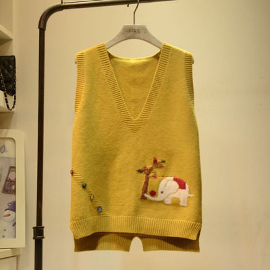 Áo Sweater Dệt Kim Không Tay Dáng Rộng Cổ Chữ V Cài Nút Màu Sắc Thời Trang Mùa Thu