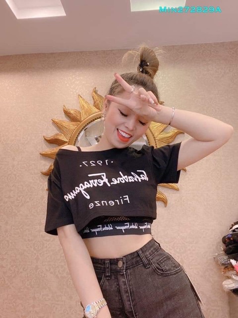 set áo croptop lưới sexy in chữ