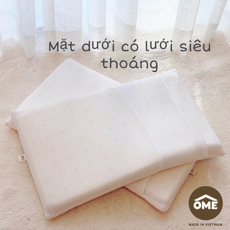 Gối cao su non chống ngạt vỏ trần bông Ome-Kiêm lót đầu siêu thoáng cho bé