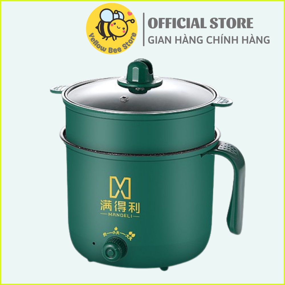 Nồi lẩu mini ca nấu mì 2 nấc nhiệt 18cm chống dính thế hệ mới có tay cầm tặng kèm giá hấp tiện dụng bảo hành 12 tháng