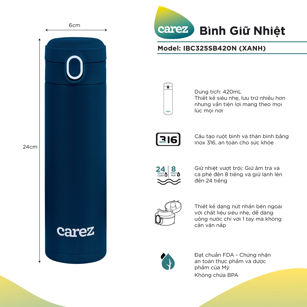 Bình Giữ Nhiệt Carez 420ml  IBC325SB420N