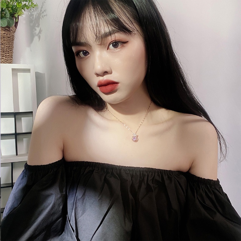 Dây Chuyền Thép Titan Mặt Vương Miện Đính Đá Zircon Thời Trang Hàn Quốc
