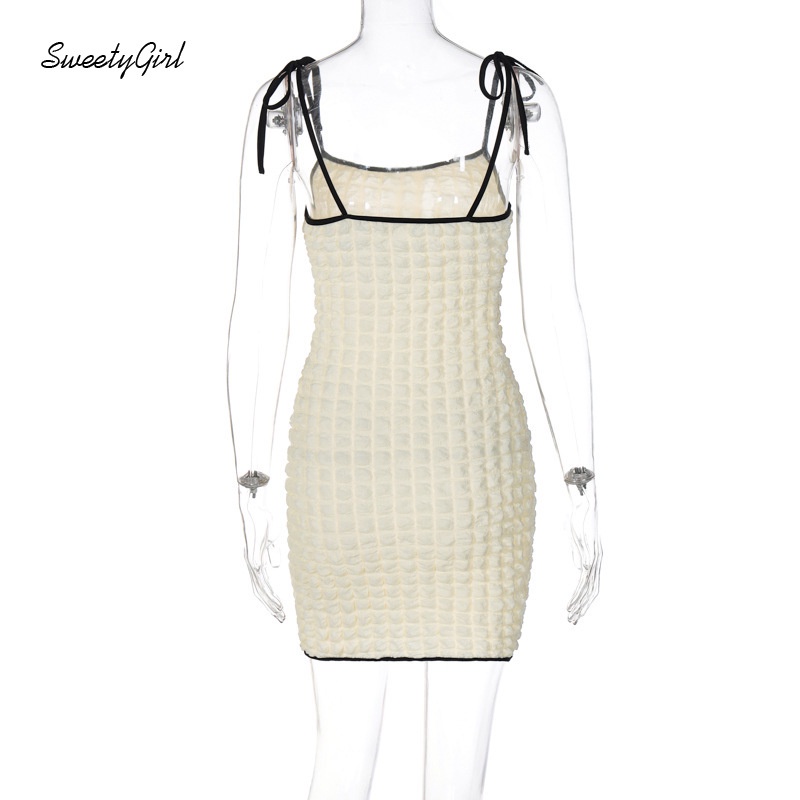 Đầm Mini Sát Nách Đính Nơ Màu Sắc Tương Phản Quyến Rũ Cho Nữ 2022