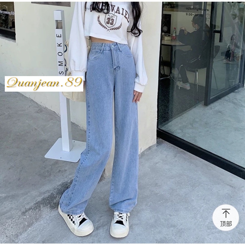 Quần jean bò ống xuông rộng dáng vintage màu xanh nhạt Quanjean.89 | BigBuy360 - bigbuy360.vn