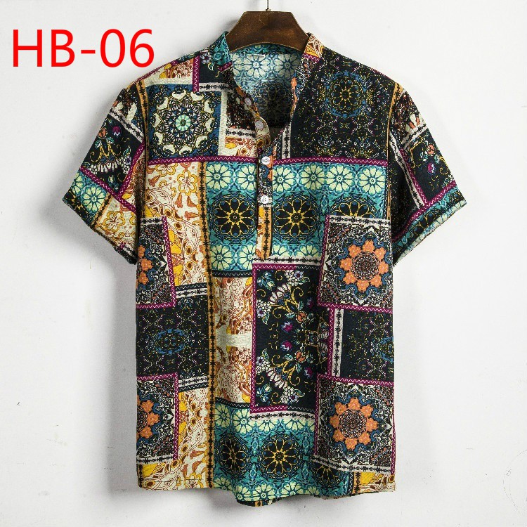 African Ethnic Style Dark Flower Stand Collar Short Sleeve Shirt03 | BigBuy360 - bigbuy360.vn