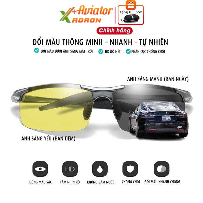 Kính đổi màu đi ngày và đêm NAM CHÍNH HÃNG AVIATOR AORON 8177 gọng Nhôm Magiê nhẹ,mắt polarized phân cực !