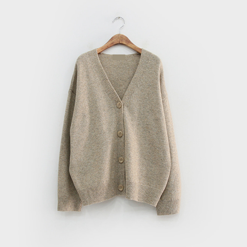 Áo khoác Sweater mỏng tay dài dáng rộng màu trơn phong cách Hàn Quốc retro