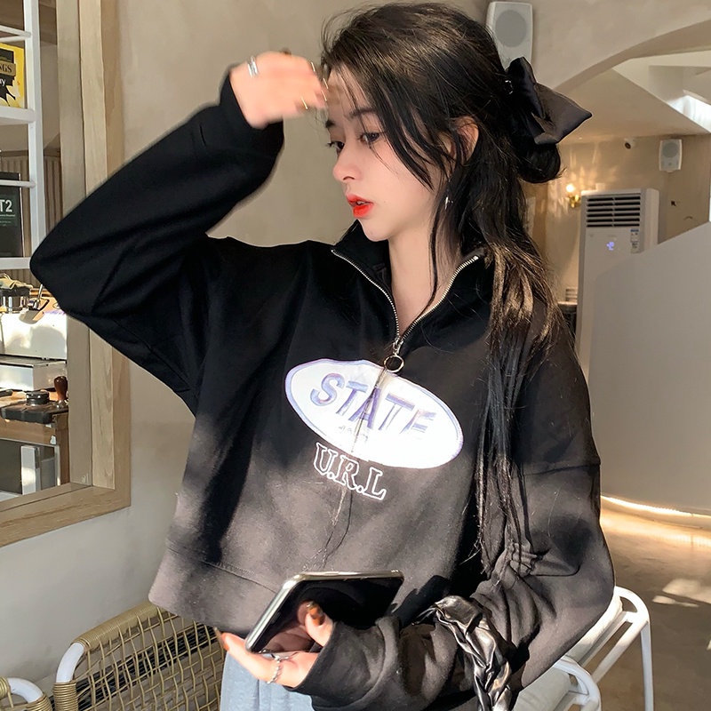 Áo Sweater Dài Tay Dáng Rộng Thêu Chữ Thời Trang Mùa Thu Dành Cho Nữ