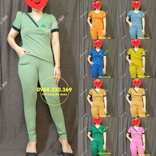 Sét cotton cao cấp quần dài phối cổ tim