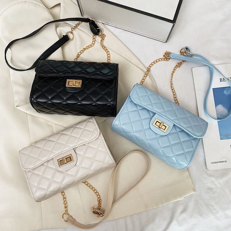 IELGY Túi Đeo Vai Màu Đen Họa Tiết Hình Thoi Phong Cách Hàn Quốc Thời Trang Cho Nữ