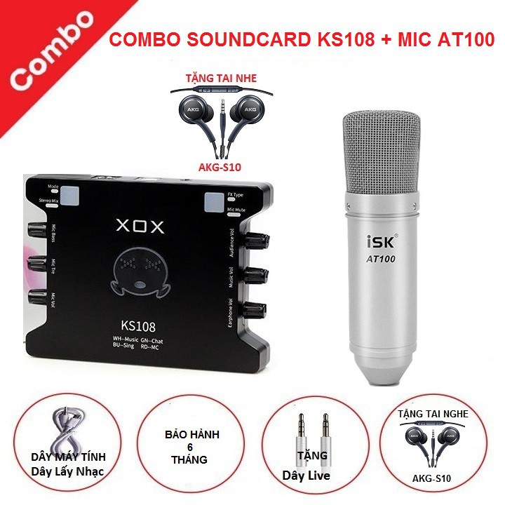 Bộ Sound Card KS108, Bản Nâng Cấp Của K10, Combo KS108 Bản Và Mic AT100 - Tặng Tai Nghe AKG-S10