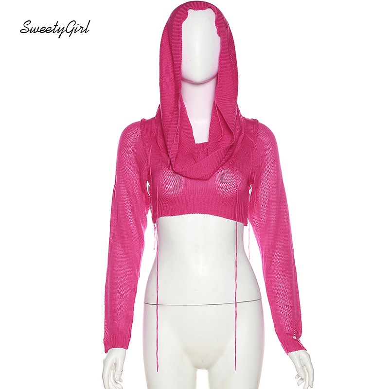 Áo thun tay dài có mũ trùm màu trắng trơn thời trang 2022 cho nữ