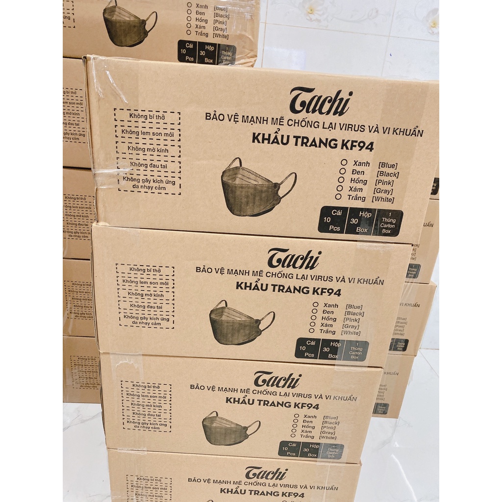 Thùng 300 Cái Khẩu Trang KF94 TACHI Hàng Vải SMS Siêu Đẹp Kháng Khuẩn 4 Lớp