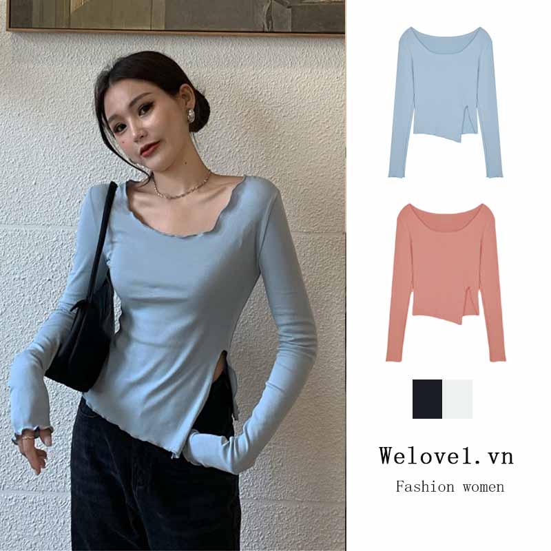 Áo Thun Tay Dài Ôm Dáng Xẻ Tà Thời Trang Mùa Hè Cho Nữ