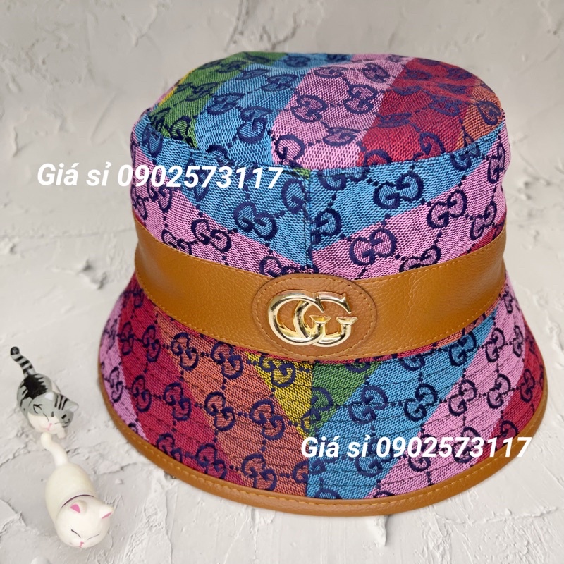 Nón bucket GG mạc sắt đai da 7 màu thời trang cá tính nam nữ