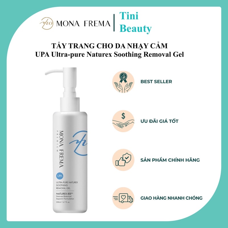 Gel tẩy trang cho da nhạy cảm UPA Ultra-pure Naturex Soothing Removal Gel Mona Frema