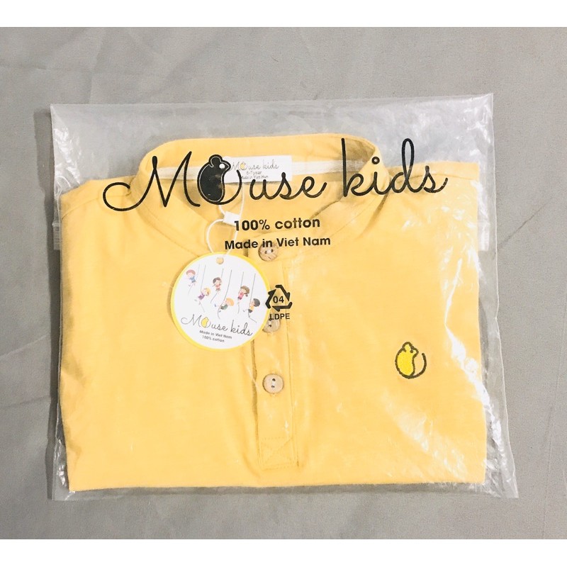 Áo 100% cotton cổ tàu màu vàng cho bé tri 4tuổi-9tuổi Mouse kids