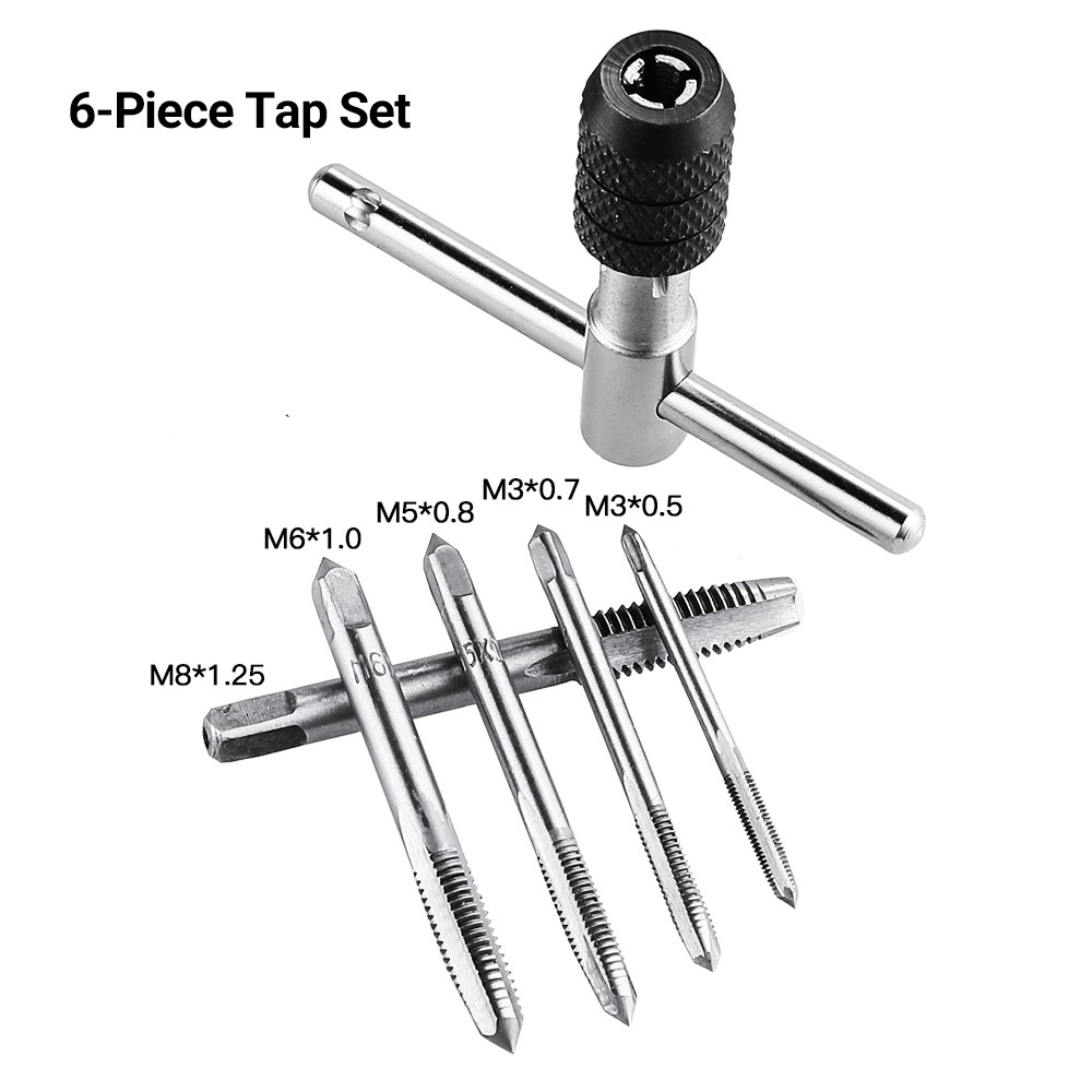 EKEZ Bộ Dụng Cụ Tạo Ren Gồm Cờ Lê Đầu Chữ T + 4 Vít M3 M5 M6 M8 Bằng Thép