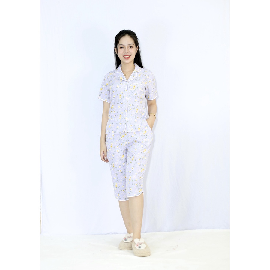 [HÌNH THẬT 100%] Bộ đồ Pijama nữ lửng RÊU  - vải siêu lụa cao cấp - Cực Kì Sang Chảnh