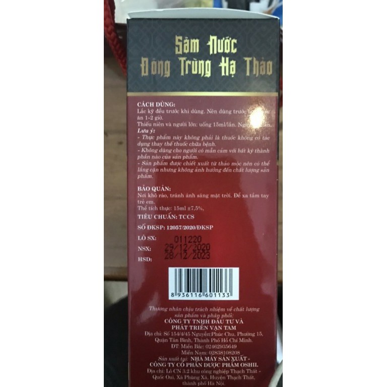 Sâm nước Đông trùng hạ thảo hộp/16 gói x 15ml