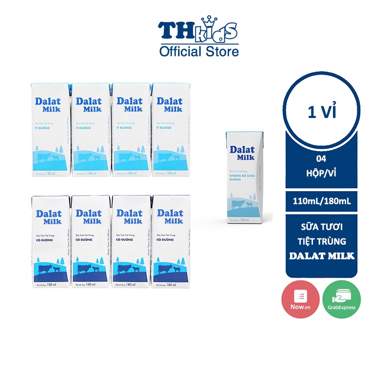 Vỉ 4 Hộp Sữa Tươi Tiệt Trùng DALAT MILK