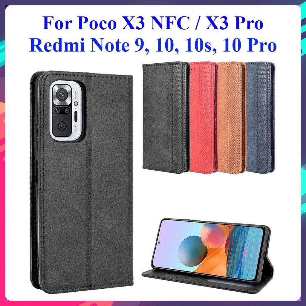 Bao da dạng ví Xiaomi Poco X3 NFC, Poco X3 Pro, Redmi Note 10, Note 10s, Note 10 Pro, Note 9 ngăn đựng thẻ tiền