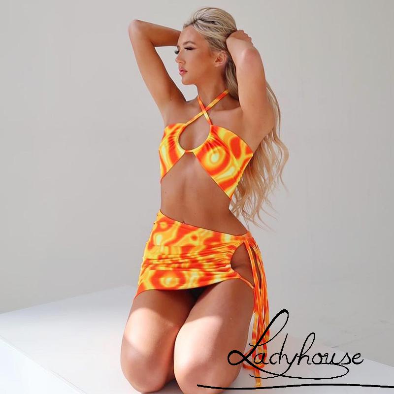 Đầm Midi Ôm Dáng Hở Vai Cổ Yếm Phối Màu Nhuộm Cho Nữ