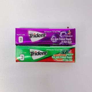 KẸO GUM/ CAO SU TRIDENT VỊ VIỆT QUẤT/ DƯA HẤU THANH 13,5G 5 TÉP