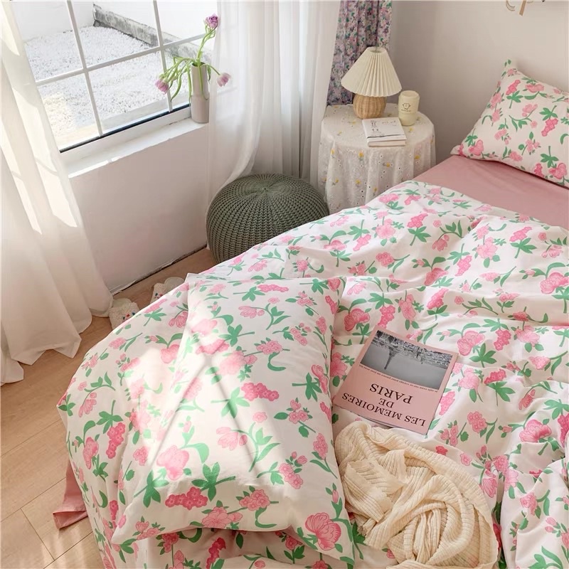 Bộ chăn ga gối Cotton Poly hoa nhí hồng MÂY BEDDING