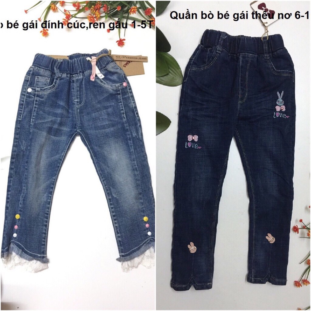 Quần bò nơ thỏ hoặc ren gấu cho bé gái,QBBG01