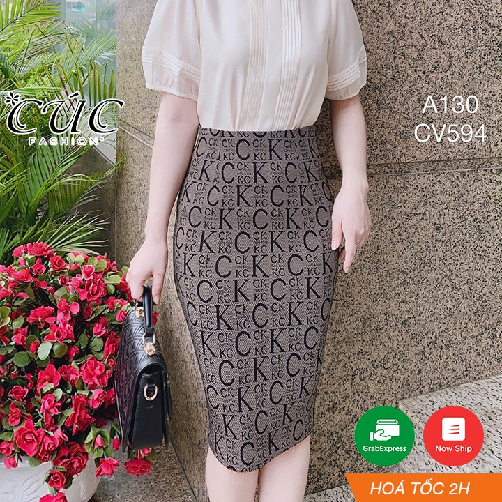 Chân váy nữ dáng dài cao cấp công sở from đẹp Cúc Fashion CV594 cv umi chữ [C]K