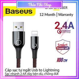 Baseus Cáp sạc Lightning tự ngắt cho iPhone 6/ 7/ 8/ iPhone X/ iPad-12promax (2.4A, Sạc nhanh, Sợi Carbon Siêu Bền)