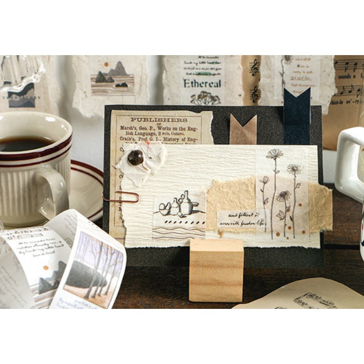 Kimitape Sticker băng dài hình dán vintage làm Bullet Journal