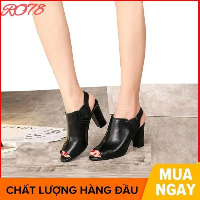 Giày cao gót nữ đẹp đế vuông 7 phân hàng hiệu rosata màu đen ro78 c35