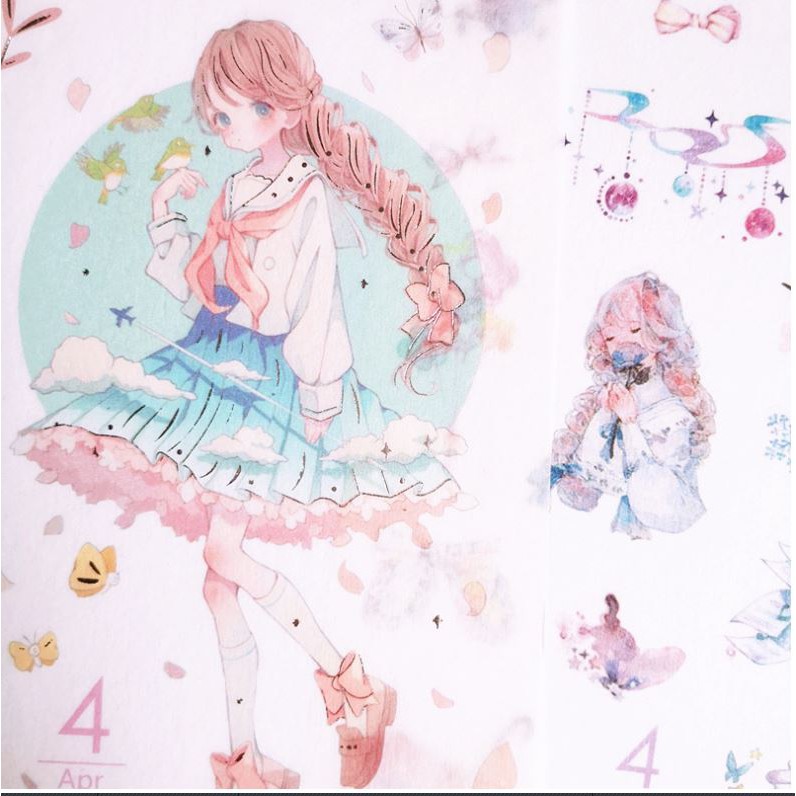 Bộ 6 Tấm Sticker Dán Trang Trí Giấy Cô Gái Tháng 12