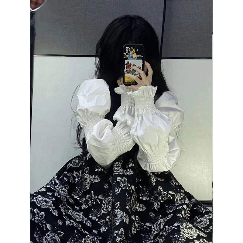 🔥 Set Áo Sơ Mi Dài Tay Và Đầm Dây Họa Tiết Hoa Vintage Dành Cho Nữ