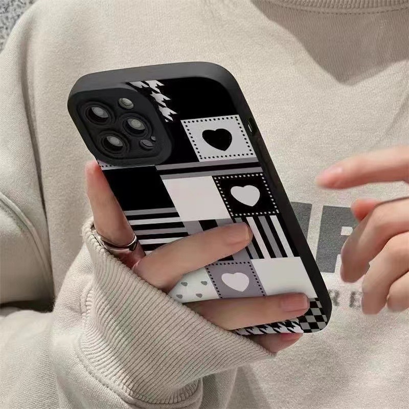 Ốp Điện Thoại Da Cừu Mềm Chống Sốc Họa Tiết Kẻ Ô Trái Tim Cho iphone 14 promax 14 pro 14 Plus 11 12 13 / 6 / 7 / 8plus / X max