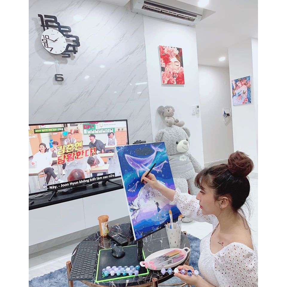 Tranh sơn dầu số hóa tự tô –TẶNG KHĂN- Tranh tô màu theo số-  đã căng sẵn khung 40 x 50 cm- Moon shop