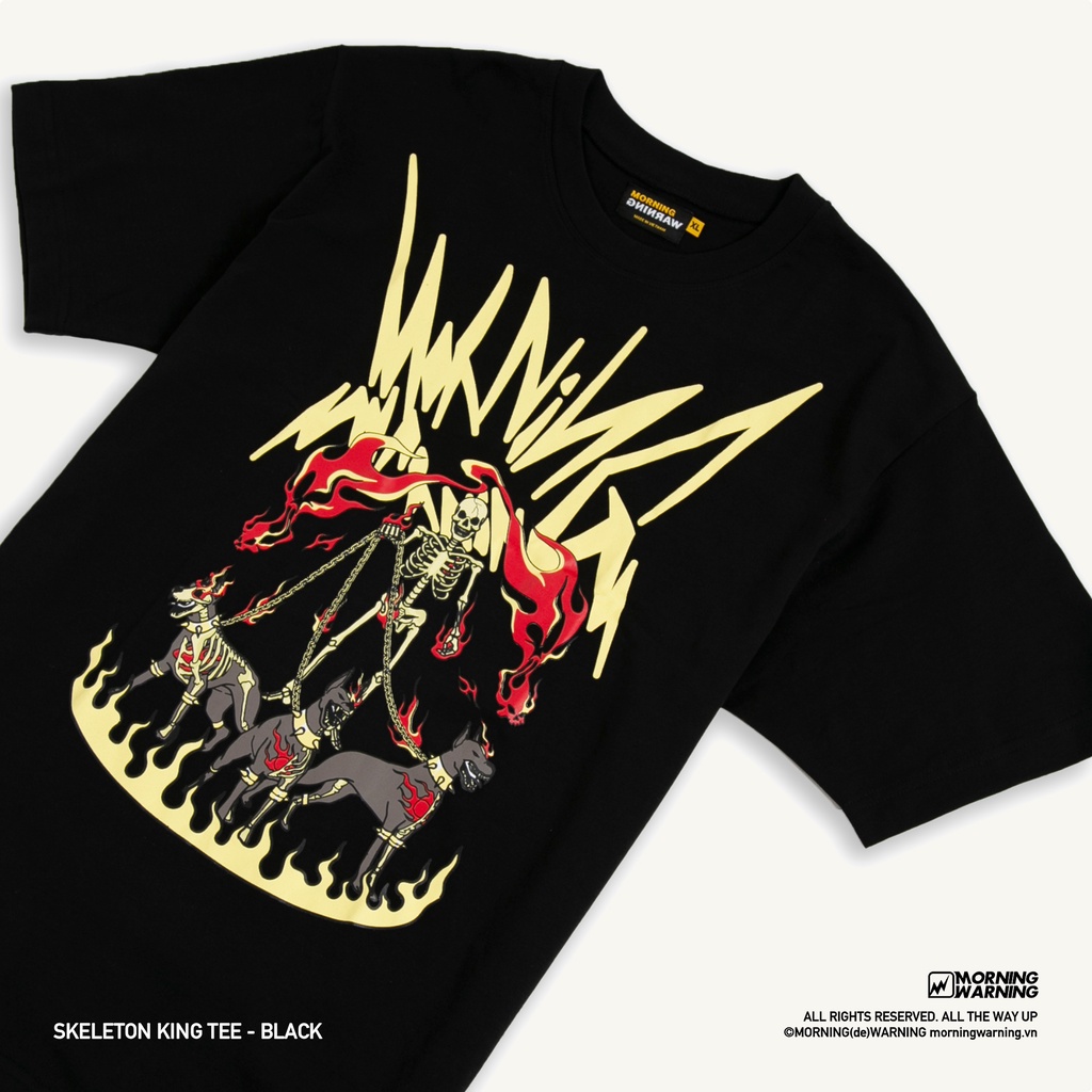Áo thun Morning Warning Skeleton King - Hài Cốt Vương - Áo Thun Unisex Form Rộng Tay Lỡ Oversize Cotton 100% Local Brand