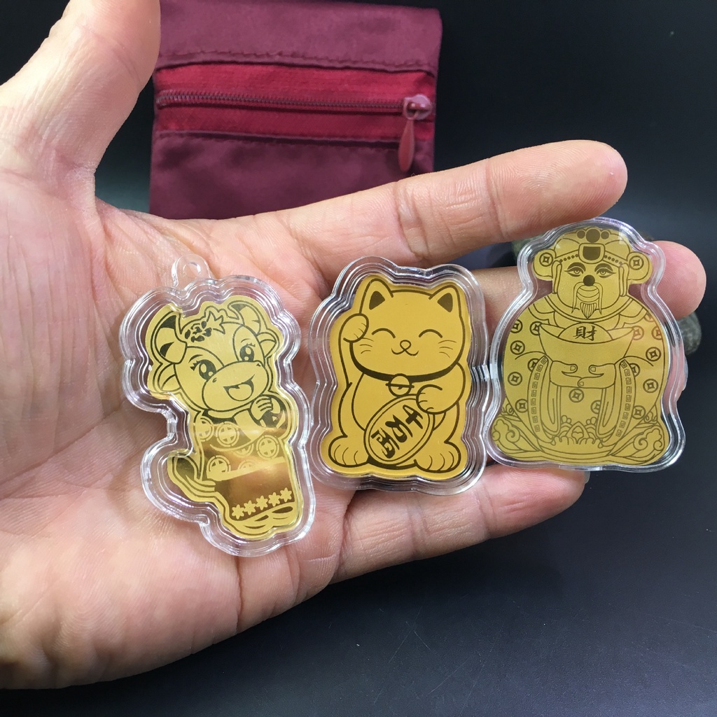 Miếng Dán Sticker Mèo Thần Tài Trâu Vàng Hổ Vàng Linh Vật May Mắn Chiêu Tài Hút Lộc May Mắn Bình An Vừa Túi TIền