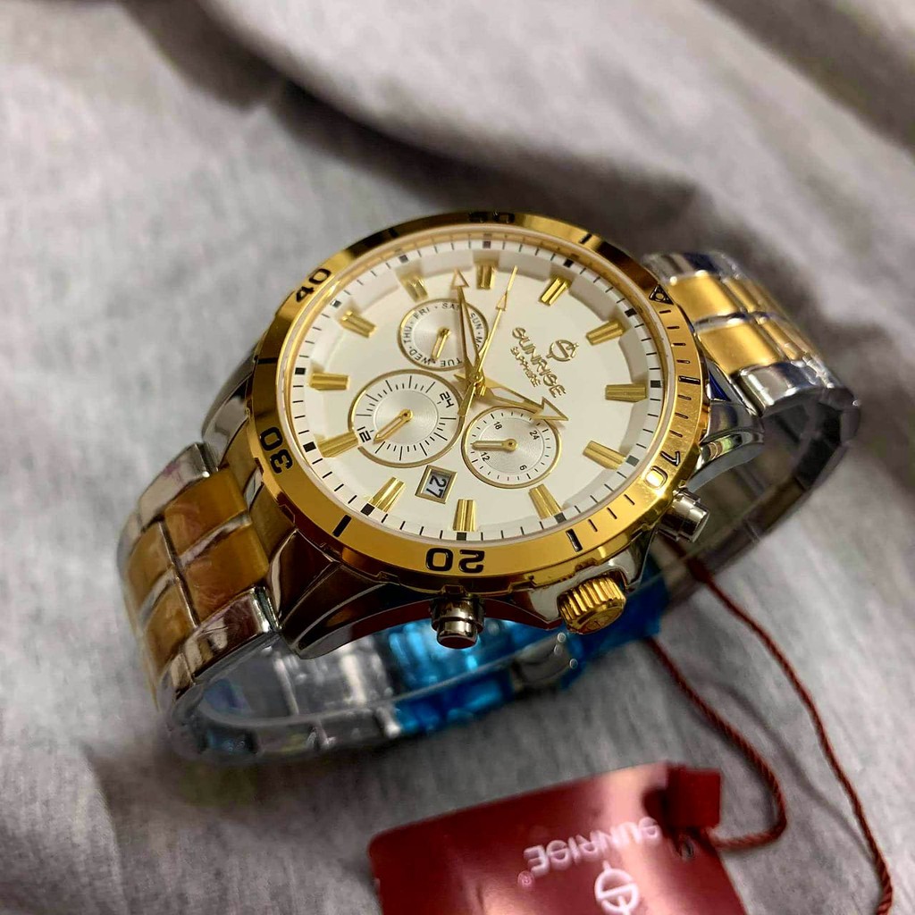 Đồng hồ Sunrise DM760SWA-SG-T kính saphire chống trầy, võ thép không gỉ mạ vàng sang