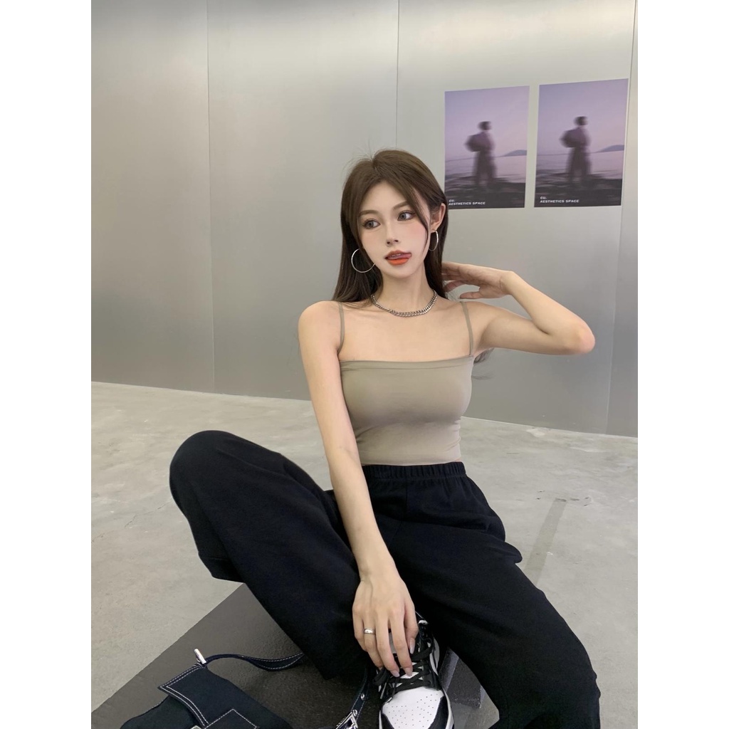 Áo 2 dây croptop có mút sợi bún LACELIPS 42kg-68kg 2 size, bra mặc vest blazer cardigan tập gym