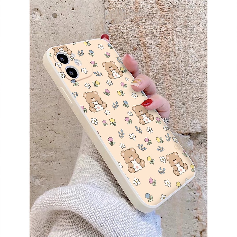 Ốp iphone cạnh vuông chi tiết gấu hoa cho ip 6/8/7/plus/x/xr/xsmax/12 pro max/11pro max/13 pro max-nt070