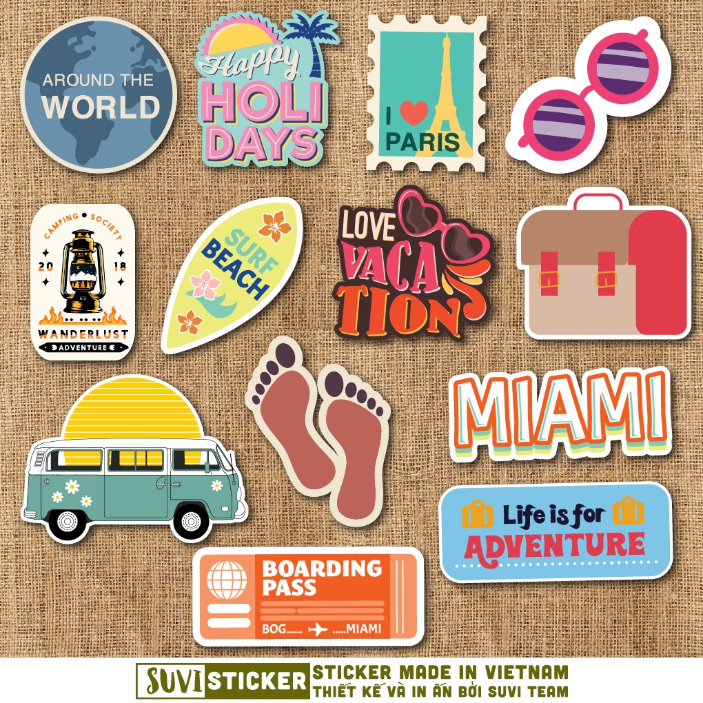 Sticker Du Lịch Travel 2 chống nước sticker dán laptop, điện thoại, đàn guitar, mũ bảo hiểm, vali. MSP: T02