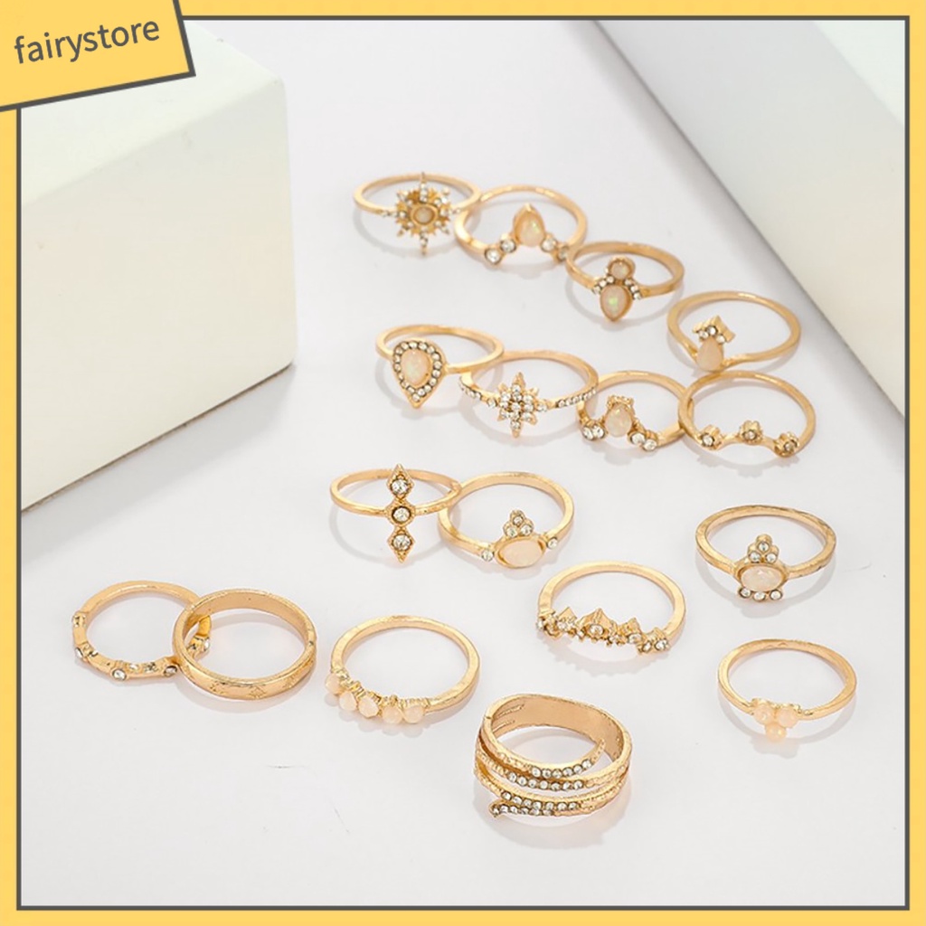 Set 17 nhẫn đeo đốt ngón tay phong cách Bohemian sành điệu cho nữ